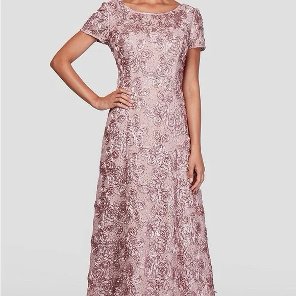 Alex Evenings Mauve Floral Lace Maxi Dress - Picture 1 of 4